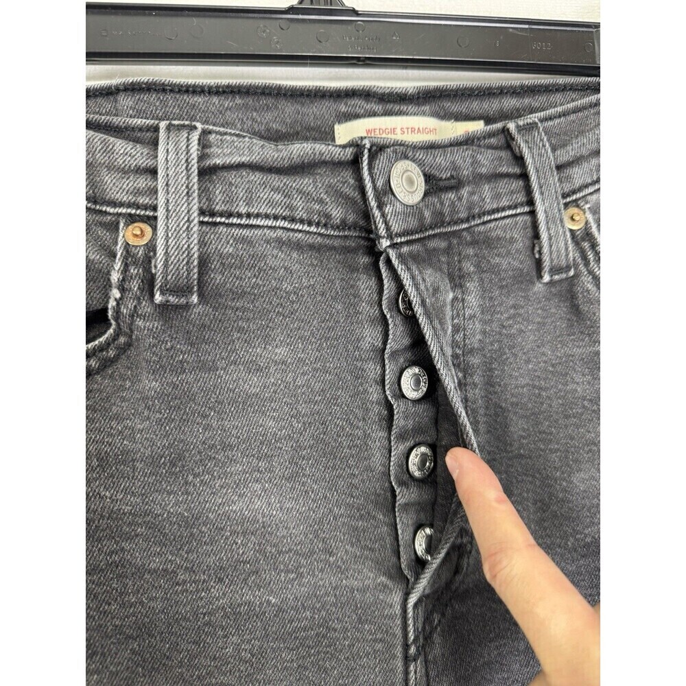 Levis Wedgie Straight Jeans Womens 31x28 Black Button Fly High Rise Distressed - Picture 2 of 11